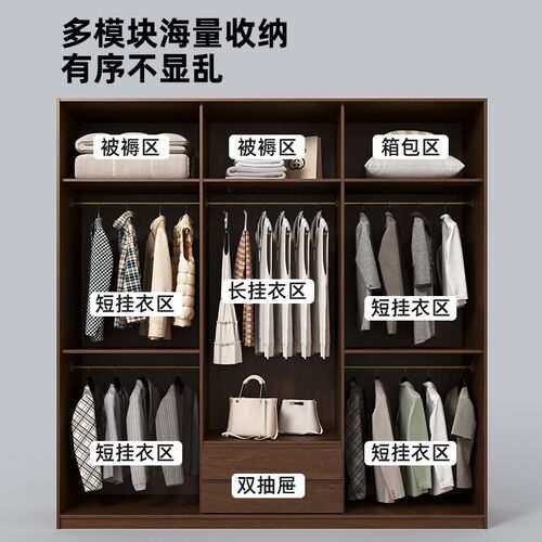 全实木定制橡木衣柜推拉门家用卧室ENF级现代简约主卧趟门大衣橱