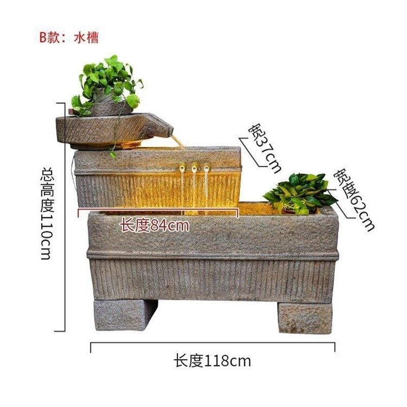 石磨喷泉摆件阳台花园装饰循环水造景鱼池假山流水景观庭院简约