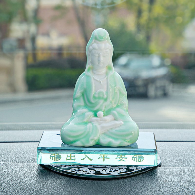 汽车摆件观音菩萨保平安女车内饰A品高档车载男士陶瓷南海观音佛