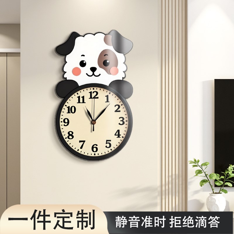可爱动物客厅钟表挂钟背景墙奶油风简约静音免打孔X时钟挂表多款