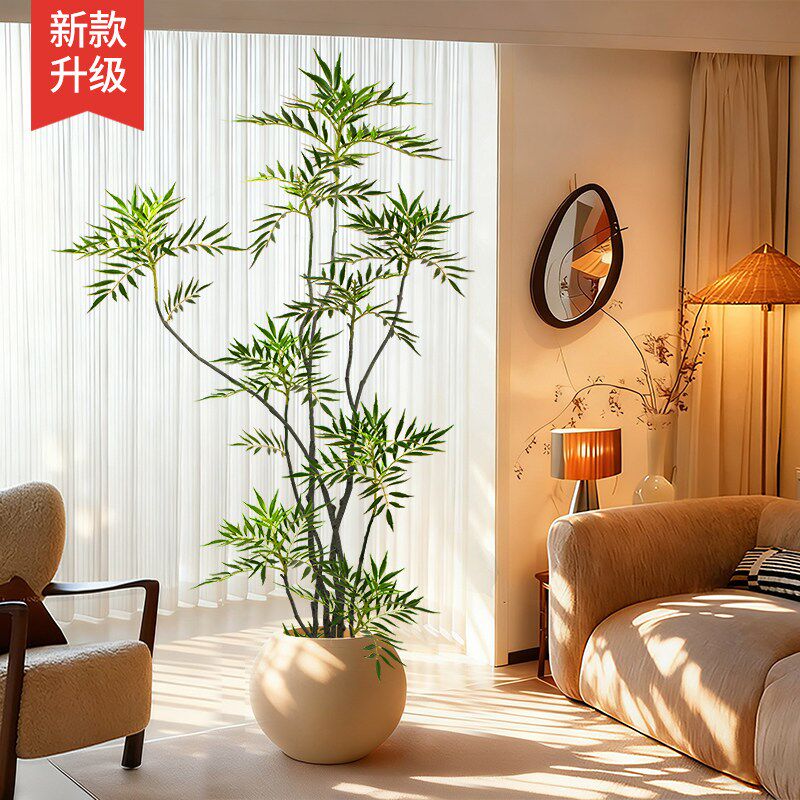 仿真绿色植物室内十大功劳假植物落C地盆栽侘寂风高级仿生植物装