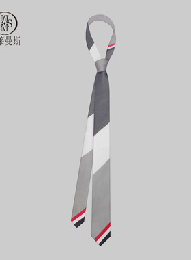 时尚领带男衬衫女学院风手打韩版细窄灰I白三色条纹职业小众设计