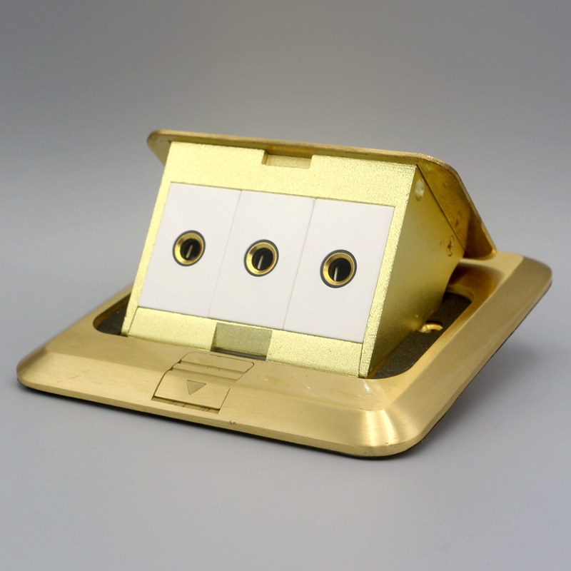 多媒体麦克风话筒地插 弹起式3个6.35话筒组合地板插座 地面插座