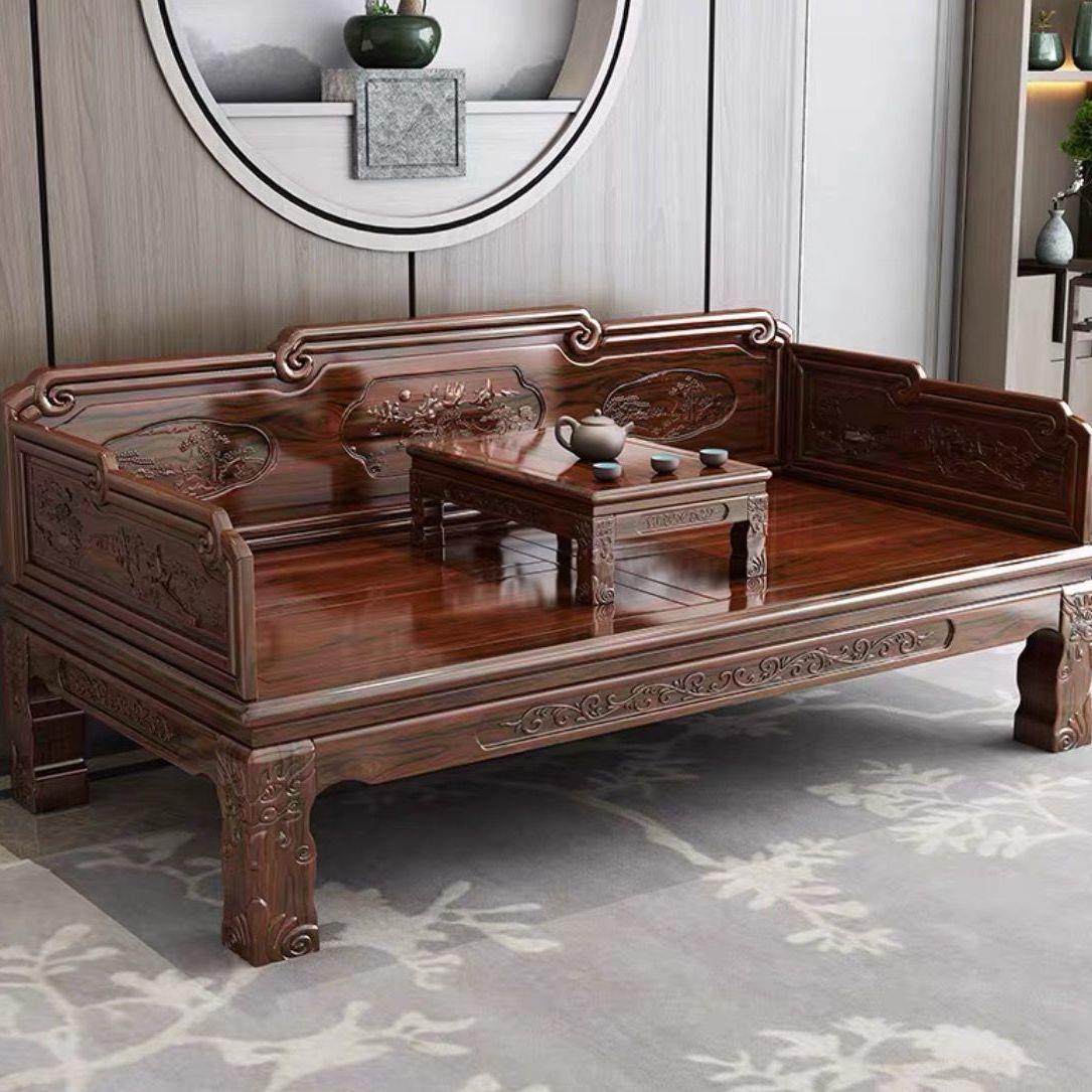 罗汉床新中式实木仿古沙发明清古典民宿原木金花梨木雕花罗汉榻
