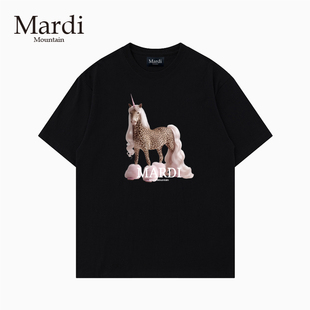 官方旗舰店 Mardi Mountain韩国正品2026春夏款黑白纯棉短袖女t恤