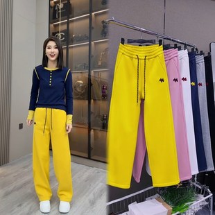 纯棉窄版阔腿裤女冬季2024新款垂感加绒加长卫裤女士休闲直筒长裤