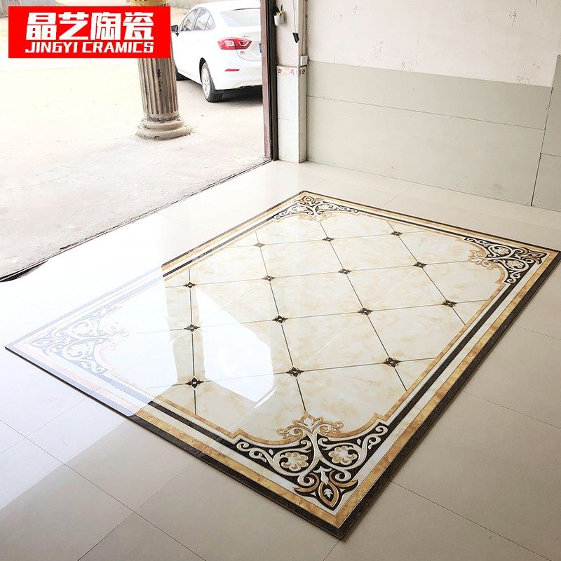 欧式客厅拼花瓷砖走廊过道地w砖无限拼微晶石玄关耐磨地心抛晶砖
