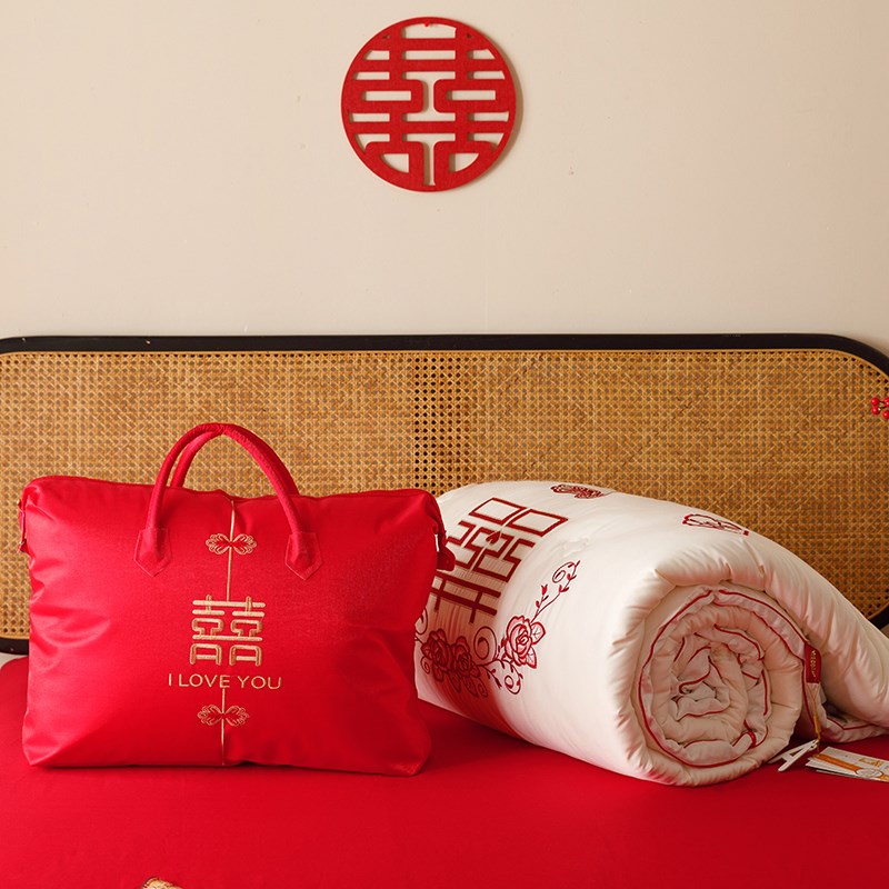 新中式大豆纤维喜被新婚庆结婚喜字被芯被子双人抗菌防.螨春夏纯