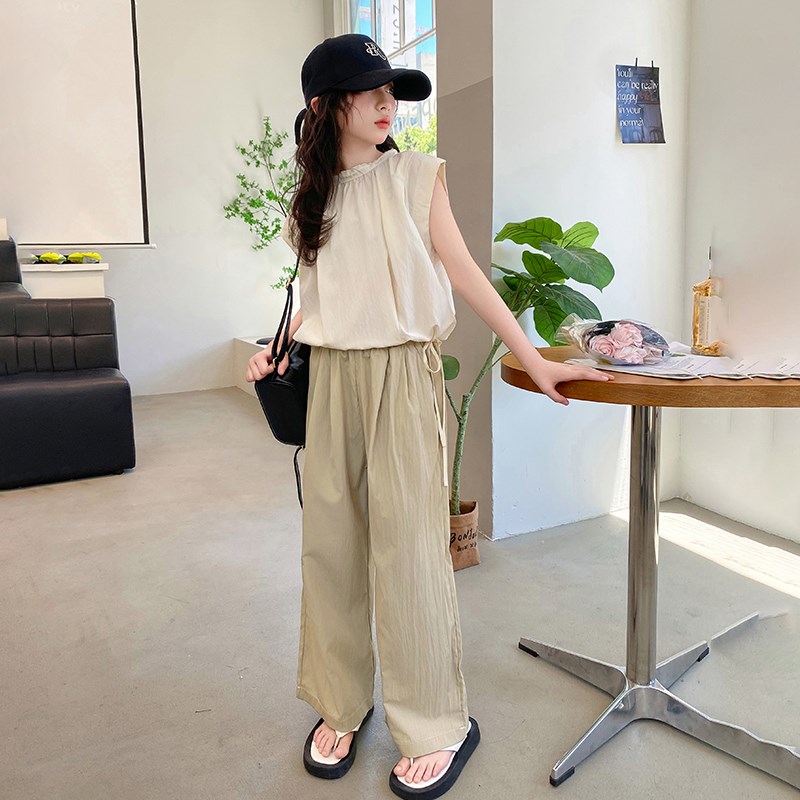 女童夏装时髦洋气2025新款韩版儿童网红休闲无袖阔腿裤时尚两件套