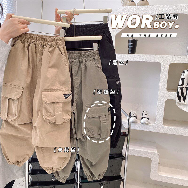 男童韩版个性大口袋纯棉工装裤宝宝洋气束脚休闲裤春装新款童装潮