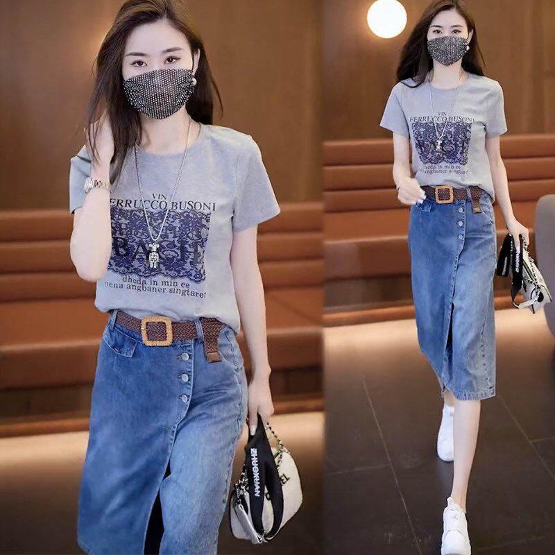 牛仔半身裙套装女装2025夏季新款时尚洋气质连衣裙裤两件套职业潮