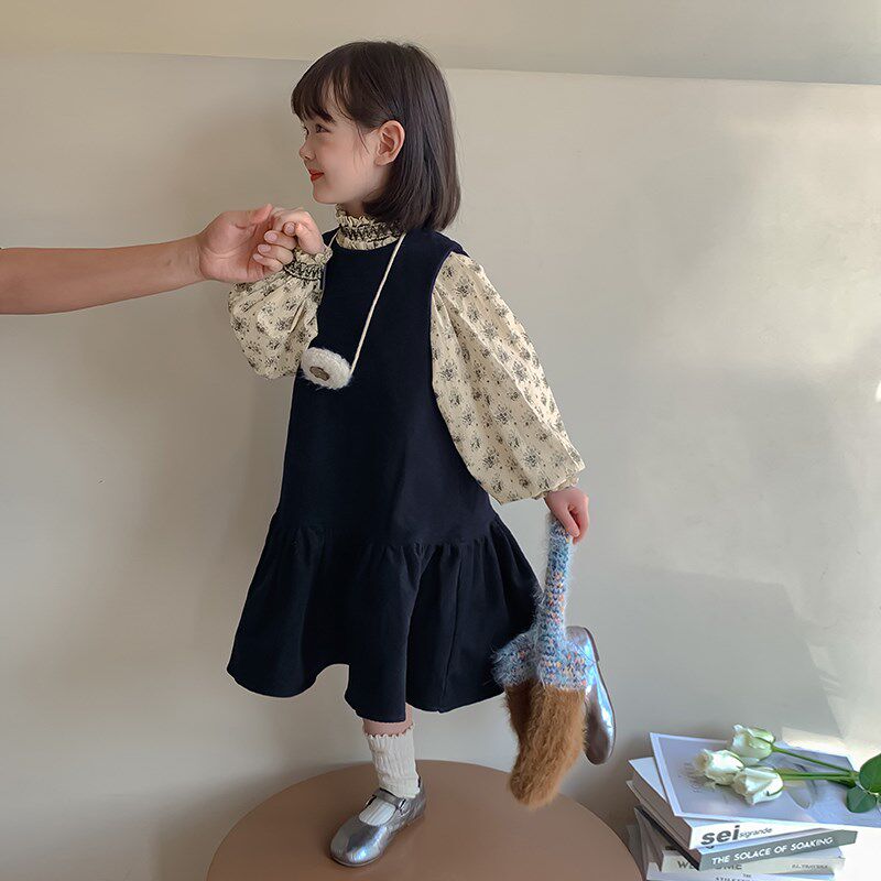 女童秋装套装2024新款儿童秋季碎花上衣洋气女孩春秋背心裙两件套