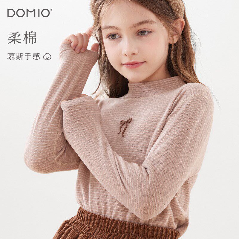 女童打底衫春秋新款儿童纯棉长袖T恤大童半高领洋气上衣内搭冬装