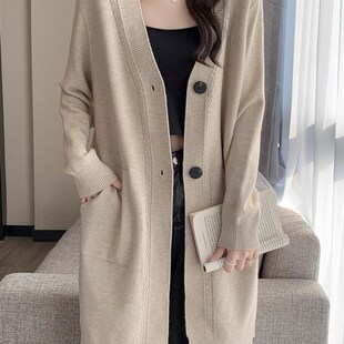 中长款毛衣外套春秋女加大码宽松慵懒风外搭披肩羊毛针织开衫上衣
