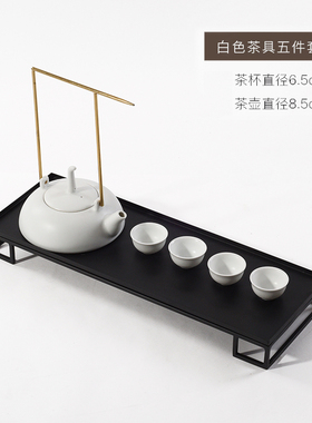 新中式白色陶瓷茶具茶几套装铁艺茶盘茶室L茶道茶艺样板房软装摆