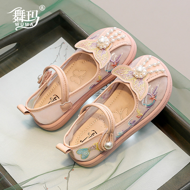 女童鞋子儿童汉服鞋2024新款夏款女孩网纱夏季古装马面裙中国风鞋