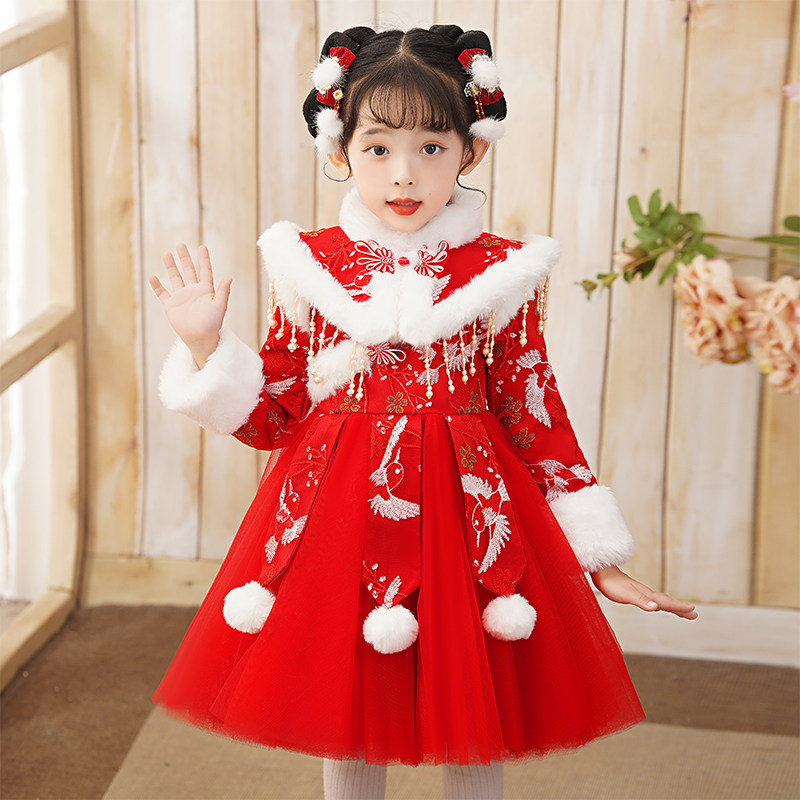 新年衣服女童拜年服宝宝公主裙秋冬款裙子儿童汉服冬季过年洋装
