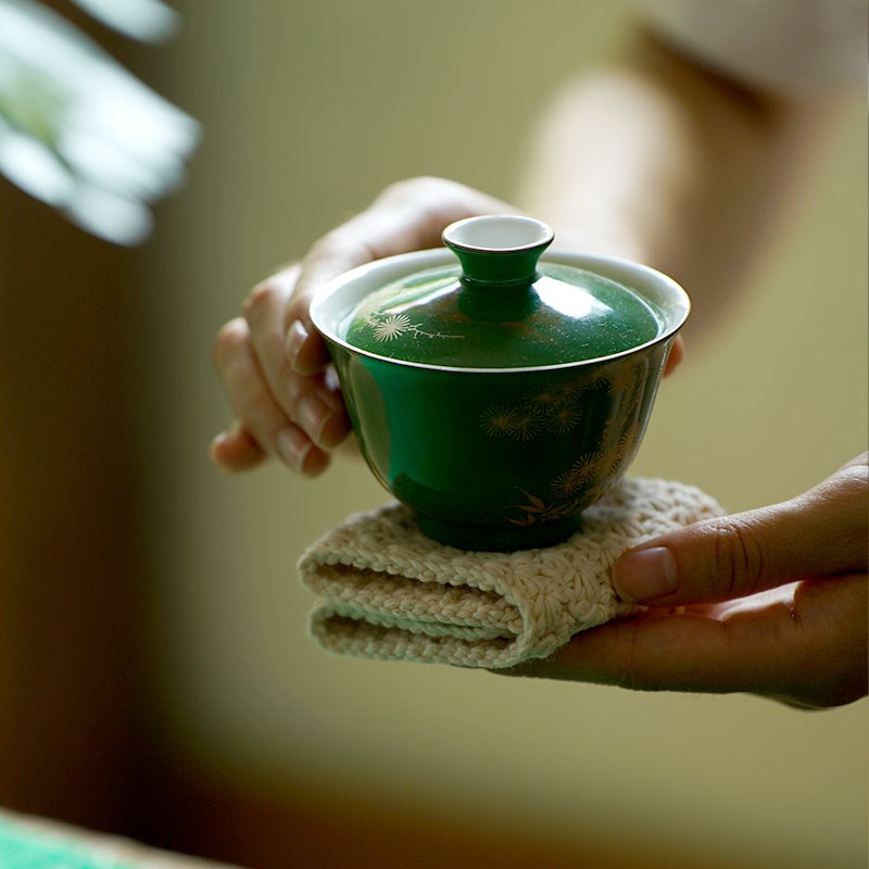 钟声刺绣 手织小方巾 刺子绣手C缝三折茶巾 杯垫壶垫迷你茶道图片