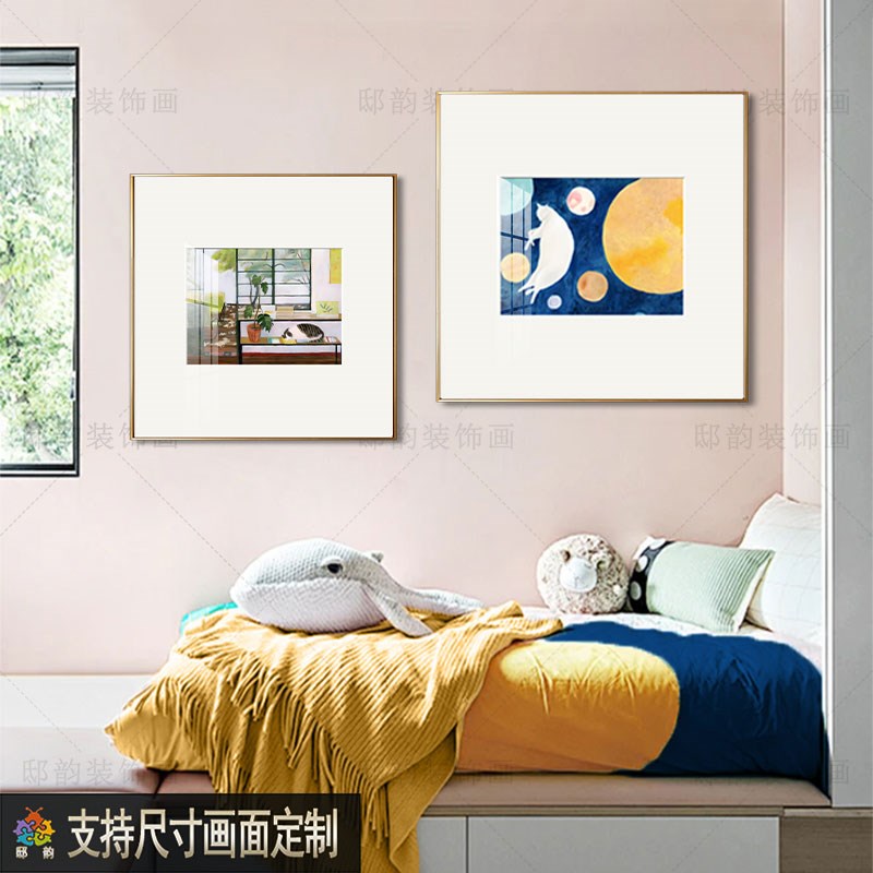 儿童卡通抽象g艺术挂画民宿酒店卧室房间晶瓷画样板间正方形装饰