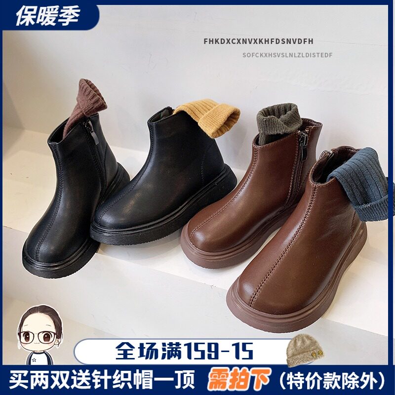儿童马丁靴冬季新款保暖男童短靴加绒加厚女童皮靴软底宝宝二棉鞋
