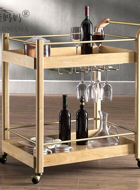 火锅店饮料实木餐车铁艺流动手y推车酒店酒水商用可移茶水杯串串