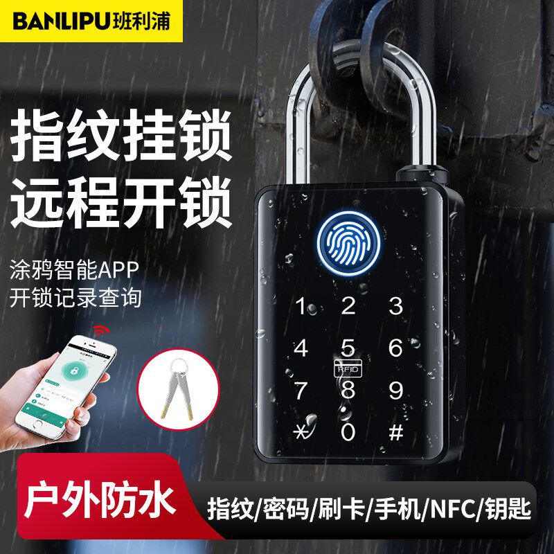 智能指纹挂锁户外防水防盗防锈家用农村大门庭院门密码院门电子锁