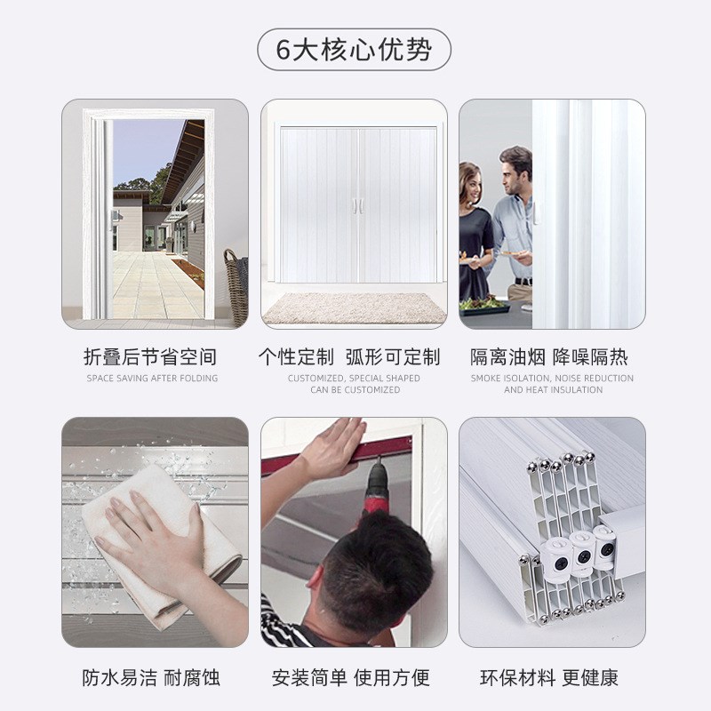 洗车房折叠门PiVC免打孔临时通气开放式厨房门手动推拉门卫生间门