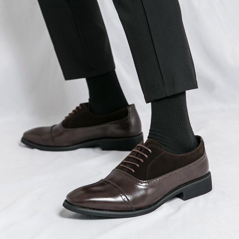 皮鞋男士商务正装高级感休闲英伦结婚内增高三接头牛X津黑鞋子男