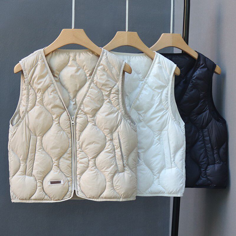 轻薄款大V领羽绒服马甲内胆配大衣伴侣叠穿内搭打底无领短款背心
