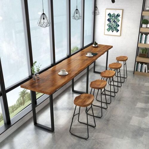 美式铁艺实d木靠墙咖啡厅吧台桌奶茶店高吧桌阳台黑胡桃木色高脚