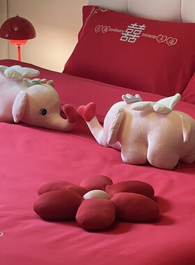 乐优公主100支长绒棉结婚四件套大红色M婚房喜被床单床上用品