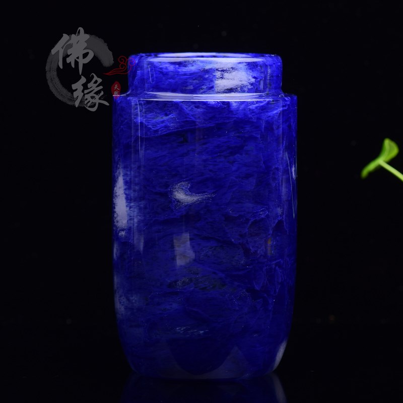 原矿石材a白水晶杯直筒圆形带盖泡茶杯子蓝色茶杯办公茶具2020新