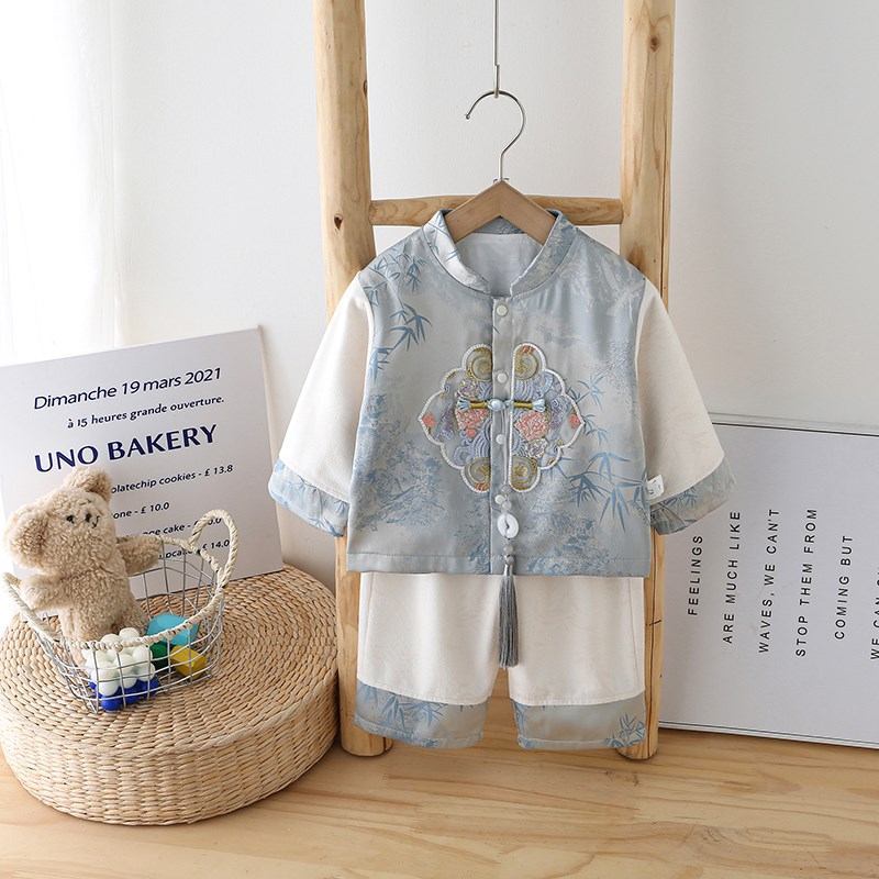 婴幼儿秋装洋气分体套装中国风周岁少爷服男宝宝春秋外出服两件套