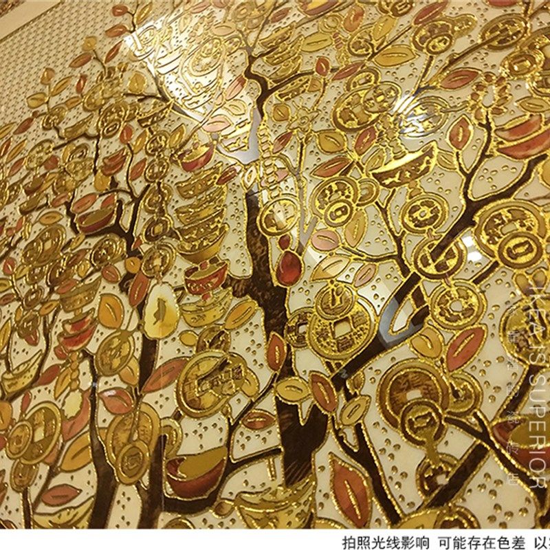 抛晶砖发财树玄关瓷砖背r景墙拼花瓷砖摇钱树过道拼花壁画砖抛金