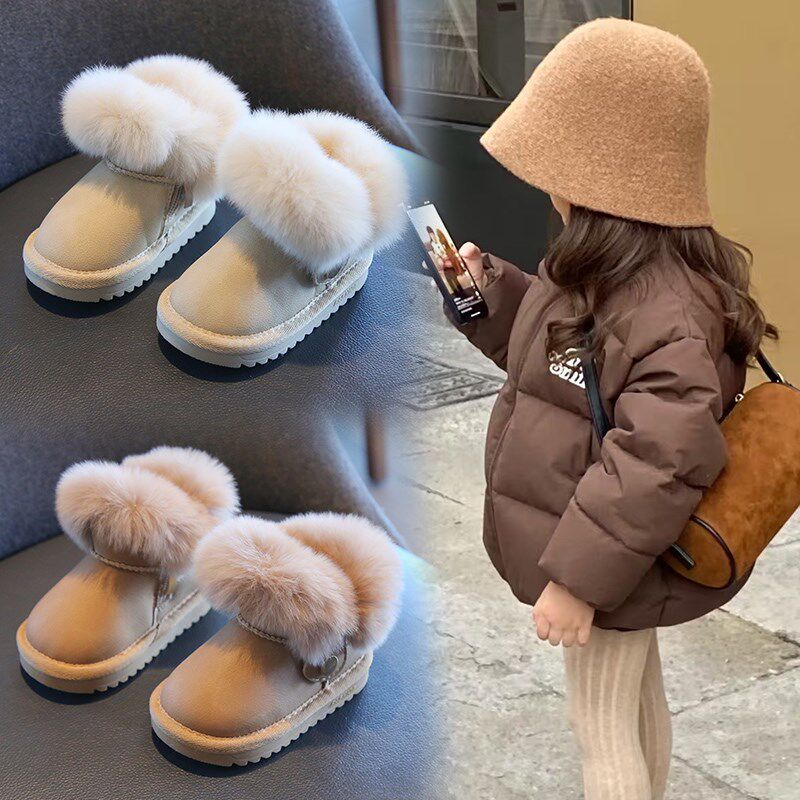 女宝宝雪地靴冬季加绒加厚保暖棉鞋1一2-3岁婴幼儿兔毛防水鞋子男