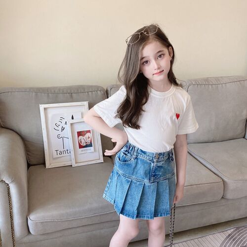 女童牛仔半身裙2025夏新款韩版弹力百褶短裙儿童休闲复古蛋糕半裙