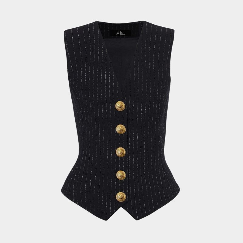 黑色条纹西装马甲女小背心内搭24春秋新款叠穿坎肩短款小马夹7518