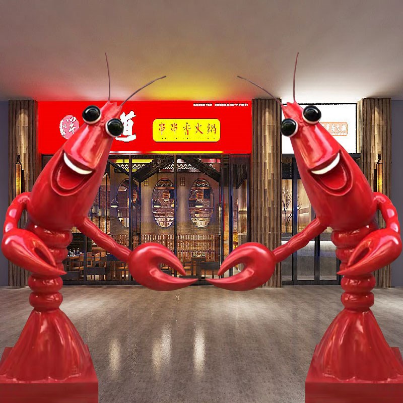龙虾雕塑玻璃钢大型卡通小龙虾酒店门迎宾海鲜馆装V饰龙虾模型定