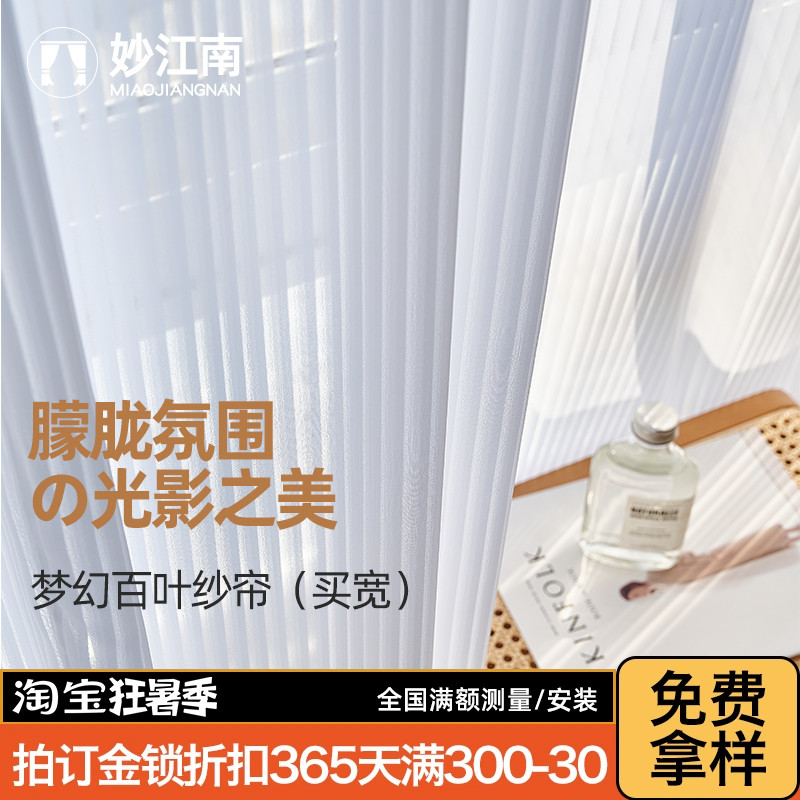 2024新款百叶纱帘窗帘卧室透光窗纱白色阳台客厅高级感白纱梦幻纱图片