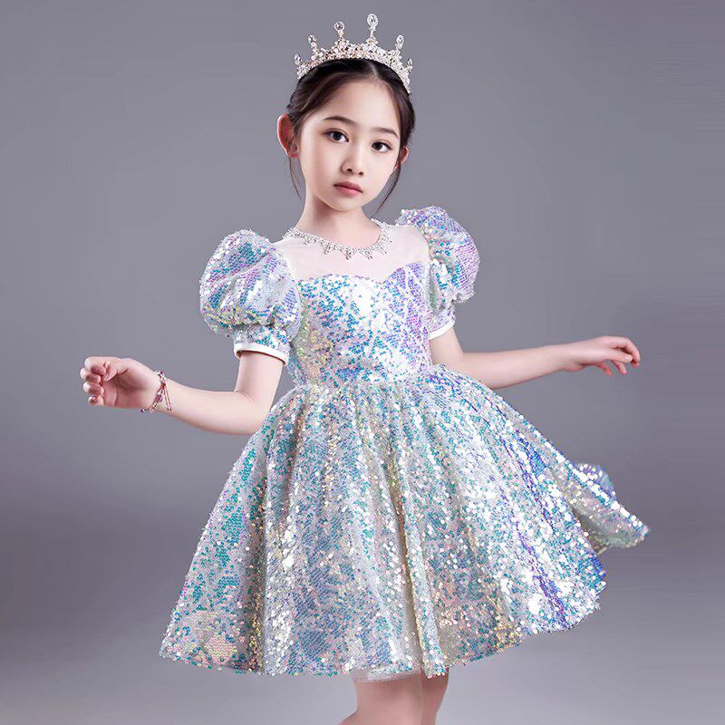 儿童礼服十二周岁小女孩生日亮片公主裙主持人唱歌大合唱演出服装