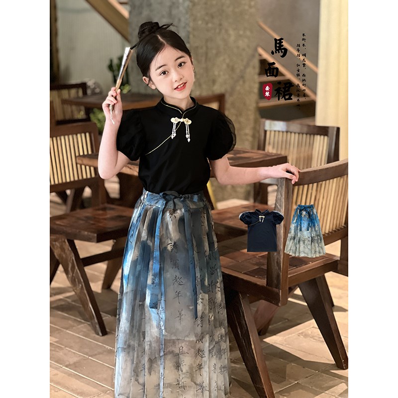 女童汉服2025夏季新款儿童新中式短袖上衣马面裙套装中国风两件套图片