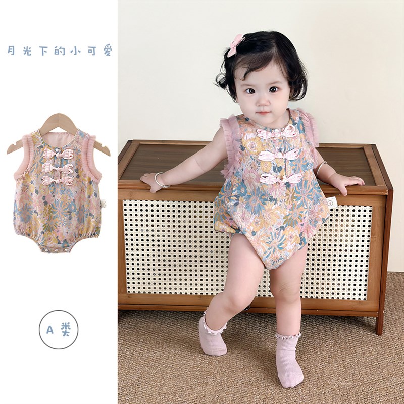 婴儿衣服夏装连体衣百天哈衣爬服女宝宝中国风周岁汉服夏季包屁衣