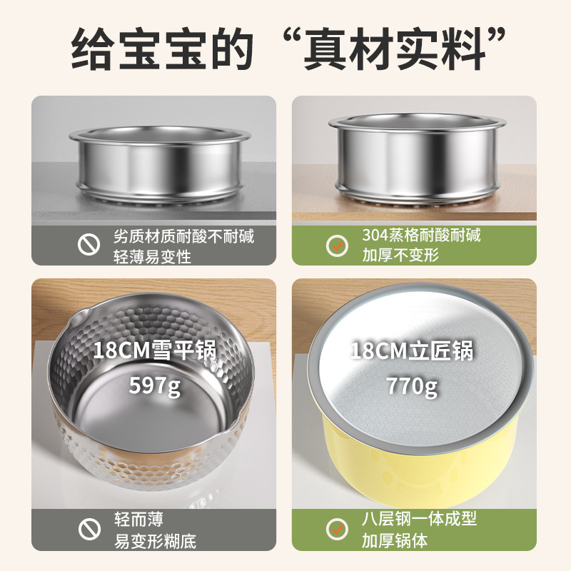 316不锈钢奶锅宝宝副食品锅x婴儿小奶锅煎煮一体锅不沾锅家用煮面