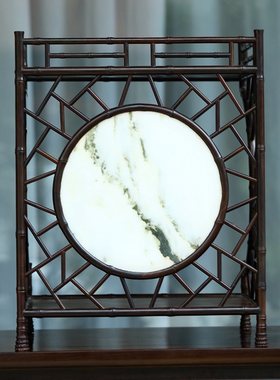 老挝大红酸枝嵌云石竹o节茶棚中式实木质交趾黄檀博古架收纳置物