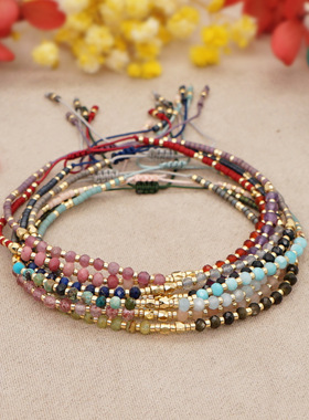 爆款波西米亚手链跨境天然石女士手链米珠串珠手链手工编织