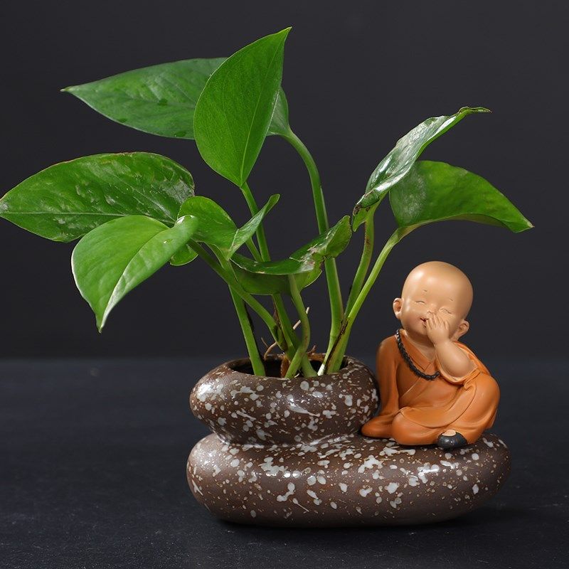 禅意陶瓷花盆小水培花器摆件铜钱草紫砂无孔家居插花鱼缸盆景装饰