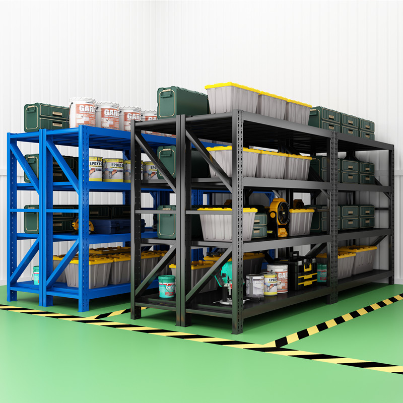 仓储货架置物架可调节多层落地铁架多功能可移动中型货架黑色金属