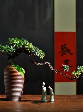 仿真绿植盆景迎客松罗汉松红枫摆件玄关桌面茶空间禅意装饰品中式