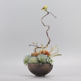 新中式干花枯枝小佛塔仿真花艺样板间洽谈桌茶室茶几花架饰品摆件