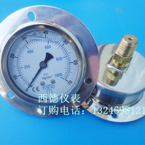 YN-60ZT,60MM轴向带边0-70KG防震压力表,充油耐震压力表,液压表